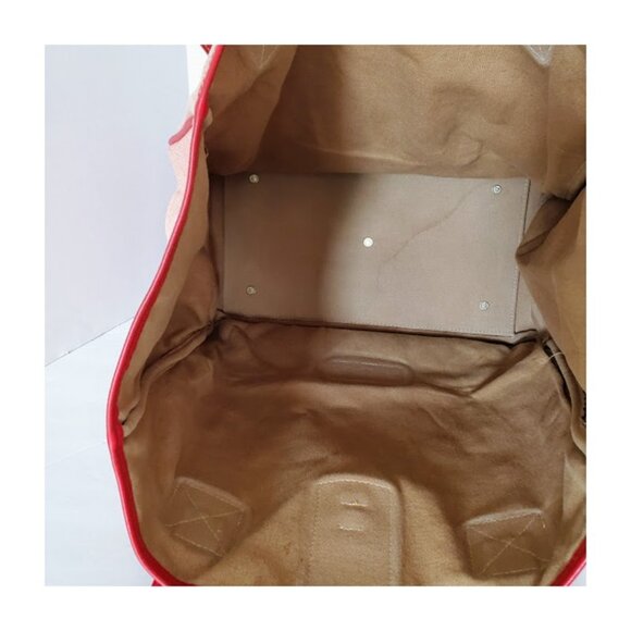 Dooney & Bourke Large Red Tweed Canvas Carry-All Tote Leather Handles & Accents - Picture 11 of 15